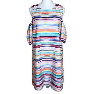 Do+Be Dress Womens Small‎ Watercolor Striped Cold Shoulder Lined
